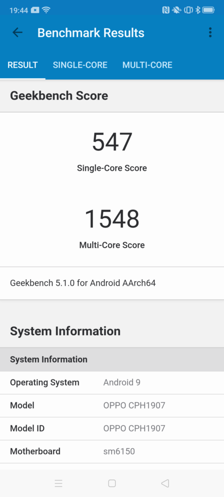 oppo reno 2 geekbench 5